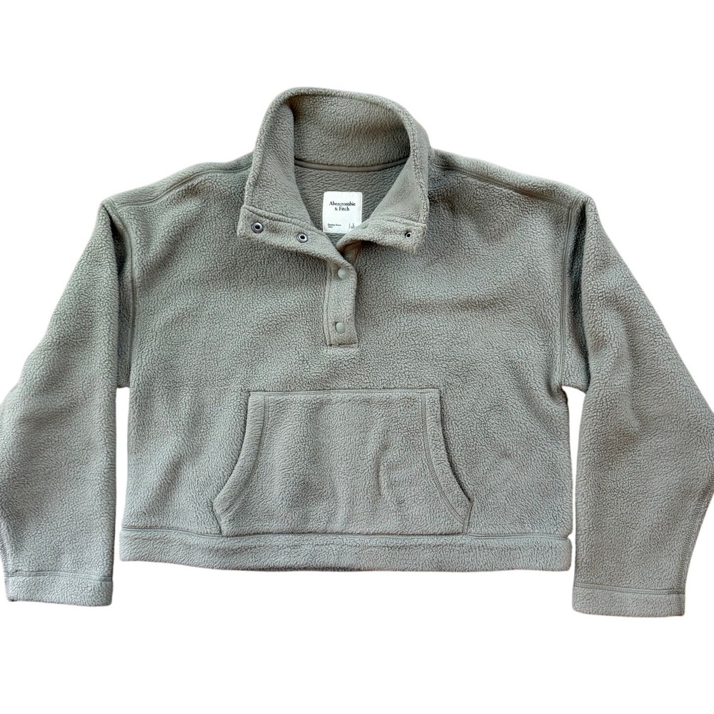 Abercrombie & Fitch Women's Green Sherpa Fleece Cropped Pullover Size Large